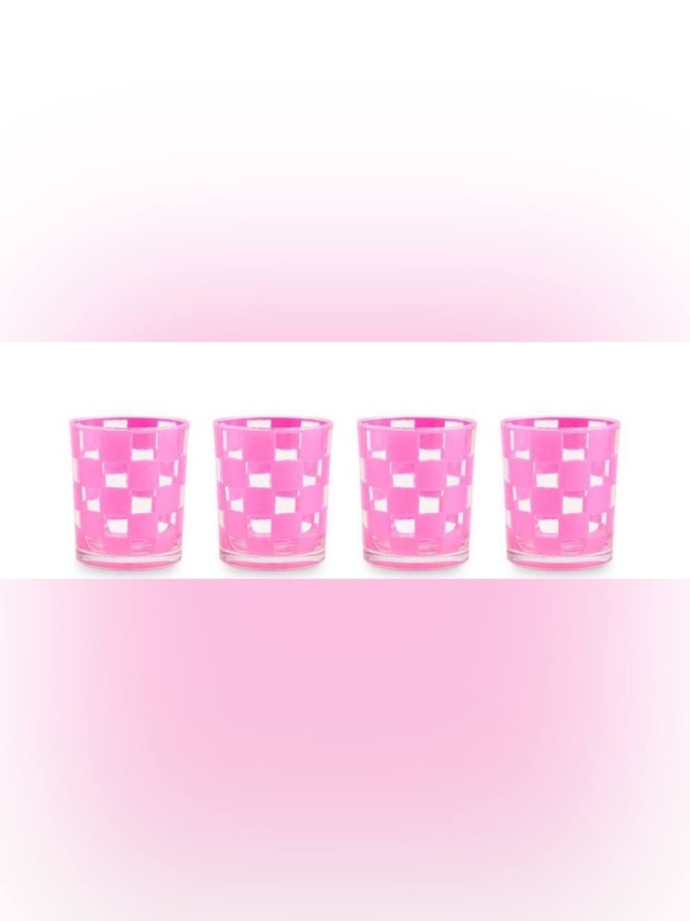 MacKenzie-Childs Pink Check Acrylic Tumblers, Set of 4 NWT